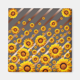 Schöne gelbe Blumen auf grauen, braunen Streifen Magnet