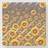 Schöne gelbe Blumen auf grauen, braunen Streifen Steinuntersetzer (Vorderseite)