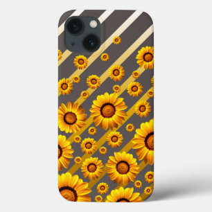 Schöne gelbe Blumen auf grauen, goldenen Streifen Case-Mate iPhone Hülle