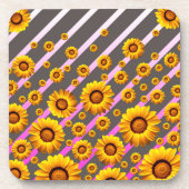 Schöne gelbe Blumen auf grauen, rosa Streifen Getränkeuntersetzer (Vorderseite)