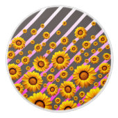 Schöne gelbe Blumen auf grauen, rosa Streifen Keramikknauf (Vorderseite)