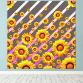 Schöne gelbe Blumen auf grauen, rosa Streifen Leinwanddruck (Insitu (Holzboden))