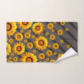 Schöne gelbe Blumen auf grauen, schwarzen Streifen Badhandtuch Set (Handtuch)