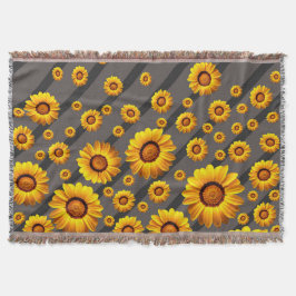 Schöne gelbe Blumen auf grauen, schwarzen Streifen Decke