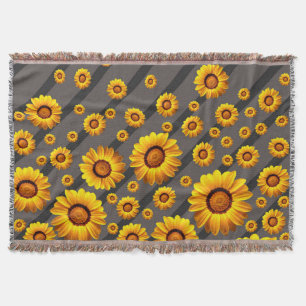 Schöne gelbe Blumen auf grauen, schwarzen Streifen Decke