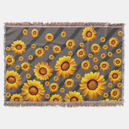 Schöne gelbe Blumen auf grauen, schwarzen Streifen Decke (Vorderseite)