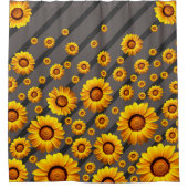 Schöne gelbe Blumen auf grauen, schwarzen Streifen Duschvorhang (Vorderseite)
