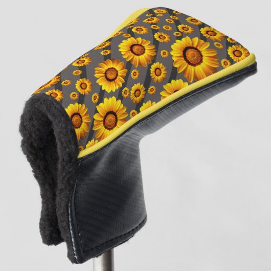 Schöne gelbe Blumen auf grauen, schwarzen Streifen Golf Headcover (3/4 Vorderseite)
