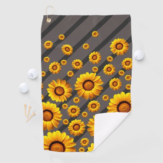 Schöne gelbe Blumen auf grauen, schwarzen Streifen Golfhandtuch (Insitu)
