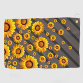Schöne gelbe Blumen auf grauen, schwarzen Streifen Golfhandtuch (Horizontal)