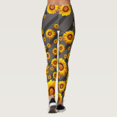 Schöne gelbe Blumen auf grauen, schwarzen Streifen Leggings (Rückseite)