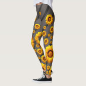 Schöne gelbe Blumen auf grauen, schwarzen Streifen Leggings (Links)