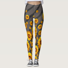 Schöne gelbe Blumen auf grauen, schwarzen Streifen Leggings