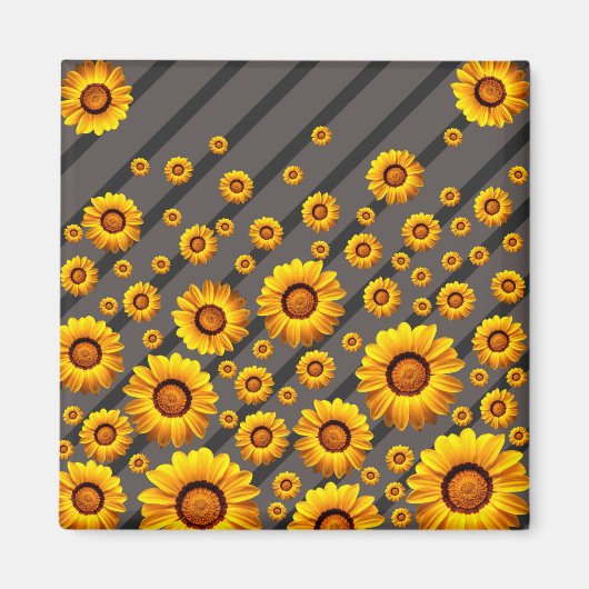 Schöne gelbe Blumen auf grauen, schwarzen Streifen Magnet (Vorne)