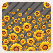 Schöne gelbe Blumen auf grauen, schwarzen Streifen Rechteckiger Pappuntersetzer (Vorderseite)