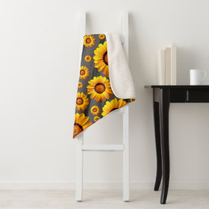 Schöne gelbe Blumen auf grauen, schwarzen Streifen Sherpadecke