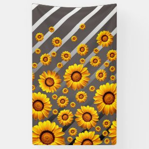 Schöne gelbe Blumen auf grauen, silbernen Streifen Banner