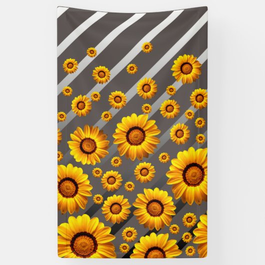 Schöne gelbe Blumen auf grauen, silbernen Streifen Banner (Vertikal)