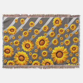 Schöne gelbe Blumen auf grauen, silbernen Streifen Decke