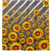 Schöne gelbe Blumen auf grauen, silbernen Streifen Duschvorhang (Vorderseite)