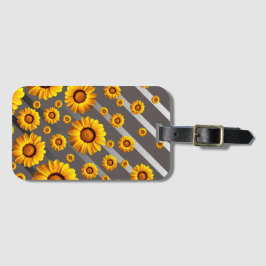 Schöne gelbe Blumen auf grauen, silbernen Streifen Gepäckanhänger