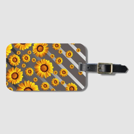 Schöne gelbe Blumen auf grauen, silbernen Streifen Gepäckanhänger (Vorderseite (Horizontal))