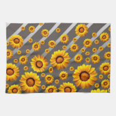 Schöne gelbe Blumen auf grauen, silbernen Streifen Geschirrtuch (Horizontal)