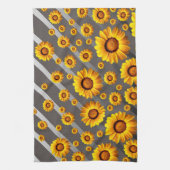 Schöne gelbe Blumen auf grauen, silbernen Streifen Geschirrtuch (Vertikal)