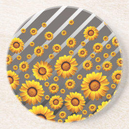 Schöne gelbe Blumen auf grauen, silbernen Streifen Getränkeuntersetzer
