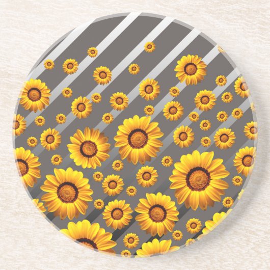 Schöne gelbe Blumen auf grauen, silbernen Streifen Getränkeuntersetzer (Vorne)