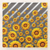 Schöne gelbe Blumen auf grauen, silbernen Streifen Glasuntersetzer (Vorderseite)