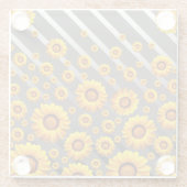 Schöne gelbe Blumen auf grauen, silbernen Streifen Glasuntersetzer (Rückseite)