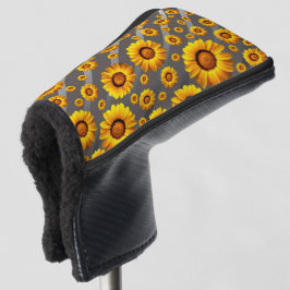 Schöne gelbe Blumen auf grauen, silbernen Streifen Golf Headcover