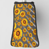 Schöne gelbe Blumen auf grauen, silbernen Streifen Golf Headcover (Rotieren 90)