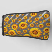 Schöne gelbe Blumen auf grauen, silbernen Streifen Golf Headcover (Vorderseite)