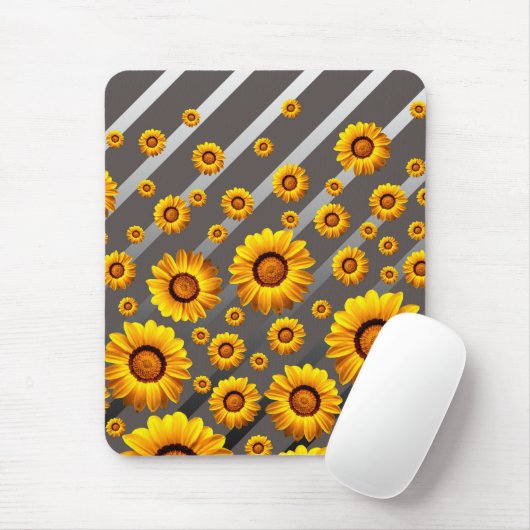 Schöne gelbe Blumen auf grauen, silbernen Streifen Mousepad (Mit Mouse)