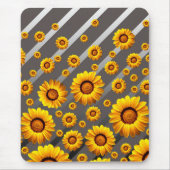 Schöne gelbe Blumen auf grauen, silbernen Streifen Mousepad (Vorne)