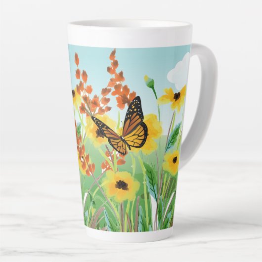 Schöne gelbe Blumen Blauer Himmel und Schmetterlin Milchtasse (Rechte Ecke)