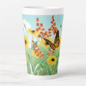 Schöne gelbe Blumen Blauer Himmel und Schmetterlin Milchtasse (Vorderseite)