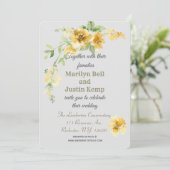 Schöne gelbe Florals Gray Wedding Einladung (Stehend Vorderseite)