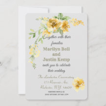 Schöne gelbe Florals Gray Wedding Einladung