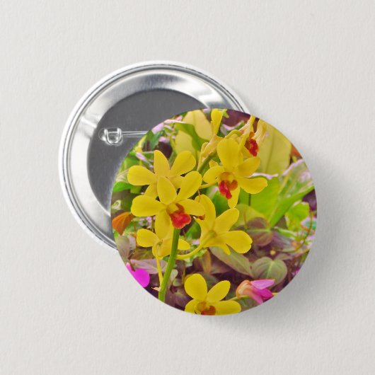 Schöne gelbe Herbstorchideen Button (Vorne & Hinten)
