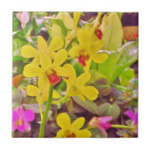 Schöne gelbe Herbstorchideen Fliese (Vorderseite)