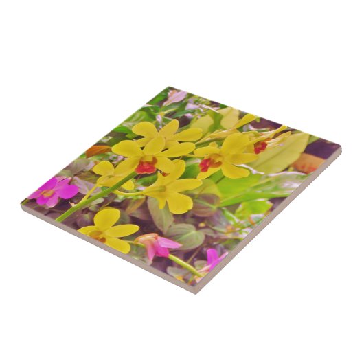 Schöne gelbe Herbstorchideen Fliese (Seite)