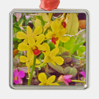 Schöne gelbe Herbstorchideen Ornament Aus Metall