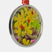 Schöne gelbe Herbstorchideen Silbernes Ornament (Rechts)