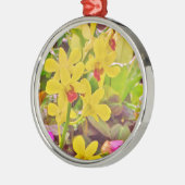 Schöne gelbe Herbstorchideen Silbernes Ornament (Links)