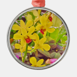 Schöne gelbe Herbstorchideen Silbernes Ornament