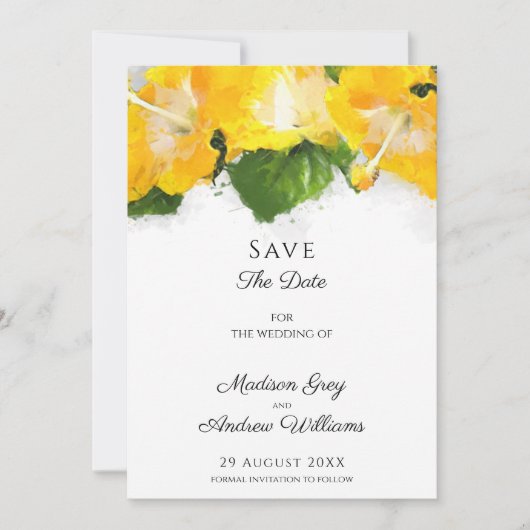 Schöne Gelbe Hibiskus Blume Art Save The Date (Vorderseite)
