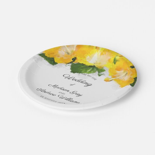 Schöne Gelbe Hibiskus Blume Art Wedding Pappteller (Schrägansicht)